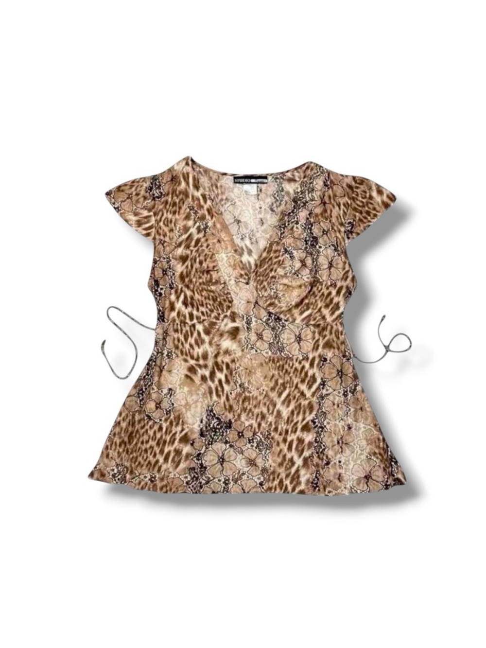 Studio Donatella Leopard Lace Animal Print Empire Waist Babydoll Top L 2000s